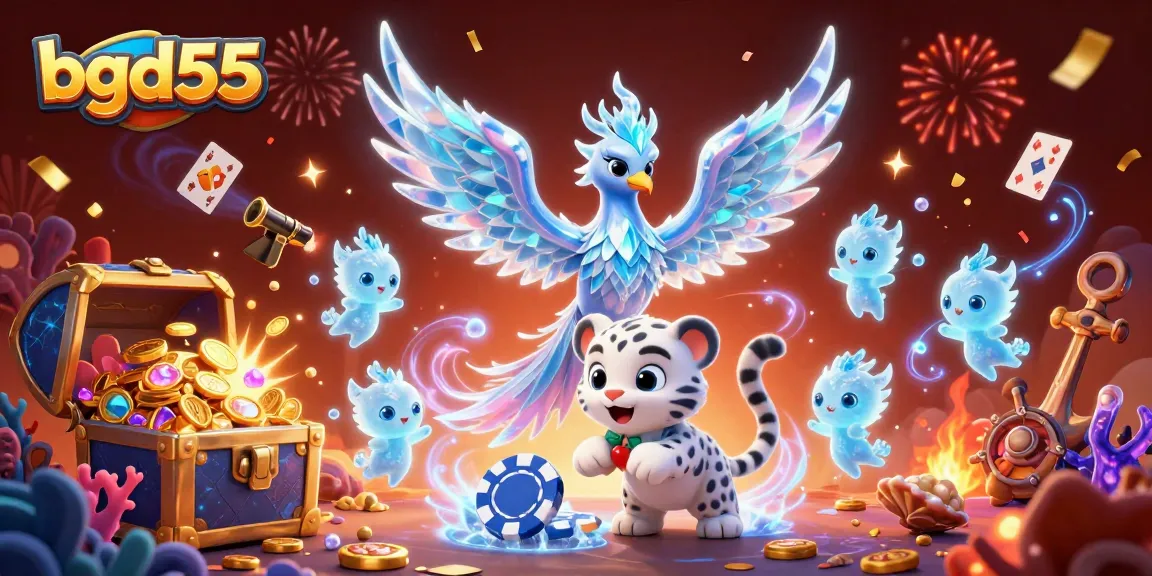 Experience bgd55 with an exciting illustration showcasing casino-themed characters and elements.