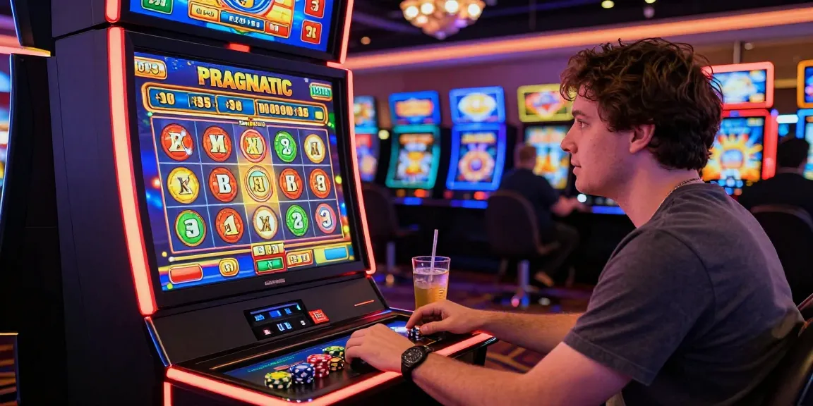 Player enjoying a Slot Pragmatic game in a vibrant online casino setting with colorful graphics.