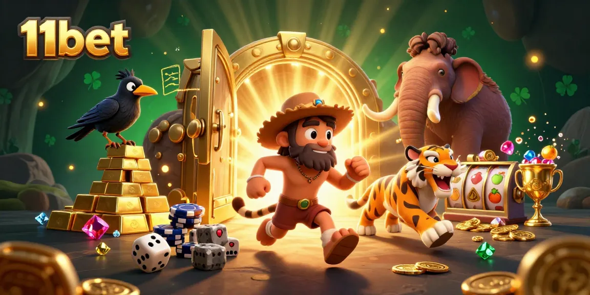 Join the thrilling adventure at 11bet with a prehistoric casino scene filled with treasures and excitement.