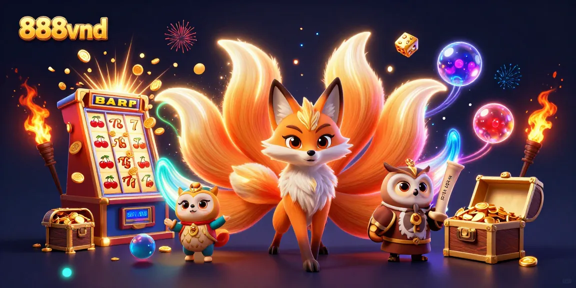 Spin the 888vnd slot machine with a colorful jackpot explosion and glowing characters