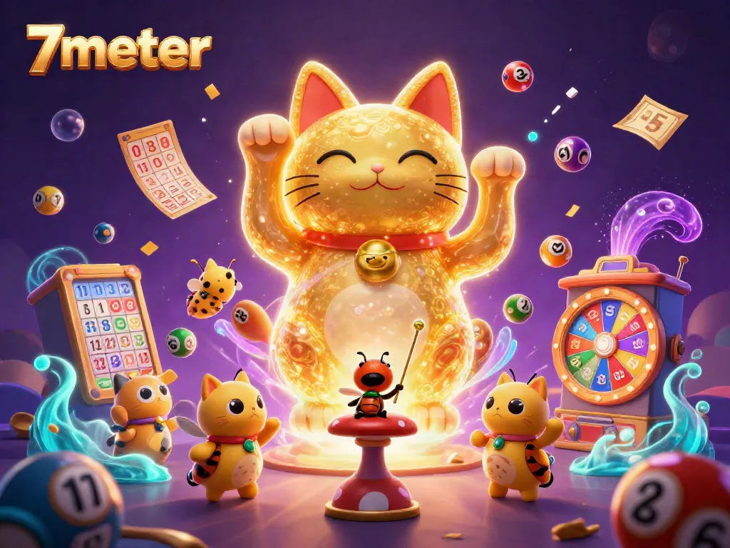 Experience the excitement of betting with 7meter featuring a magical lucky cat and dynamic casino symbols.