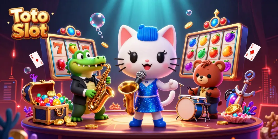 Toto Slot showcases an exciting casino scene with animated characters and vibrant slot elements, capturing thrilling gameplay.