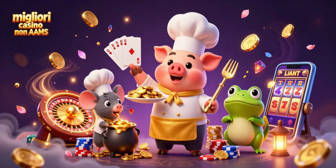 Engage with migliori casino non AAMS attraverso una vivace scena di casinò 3D con monete d'oro gourmet.