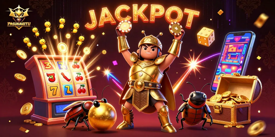 Experience the thrill of PASUKANJITU as cartoon beetles celebrate with a jackpot in a vibrant casino scene.