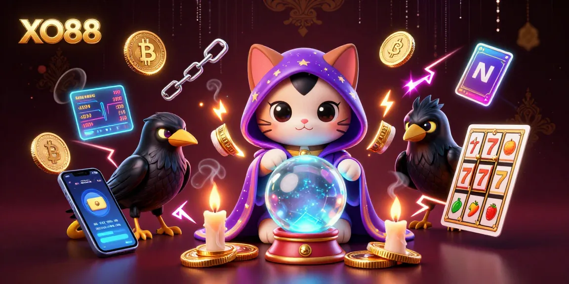Experience XO88 with a vibrant 3D casino scene showcasing mystical characters and crypto elements.