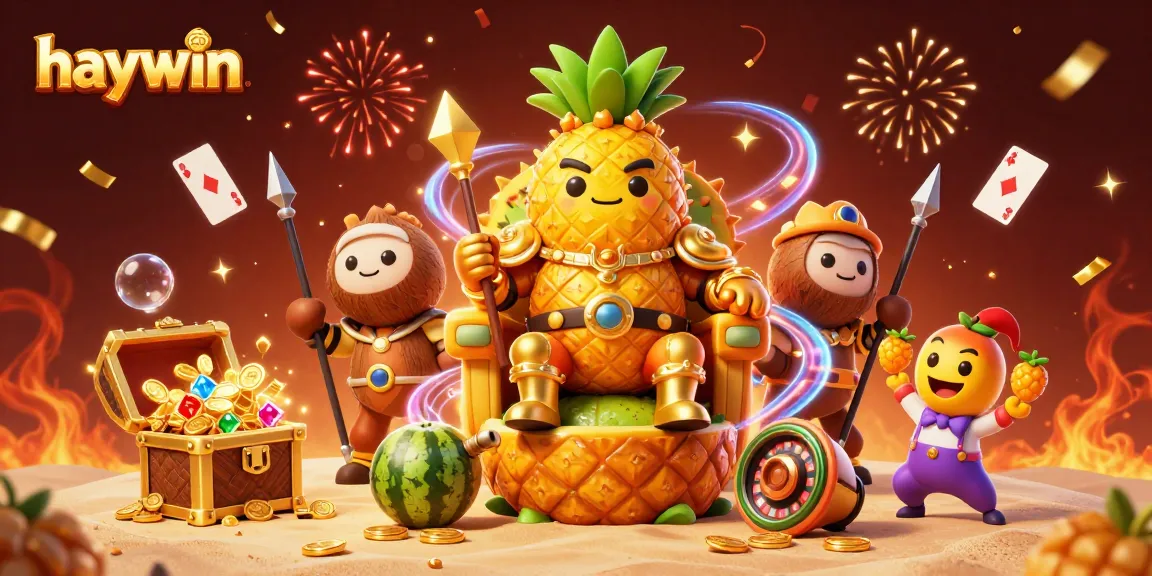 Join the fun at Haywin Casino, led by the golden pineapple king with epic gaming visuals.