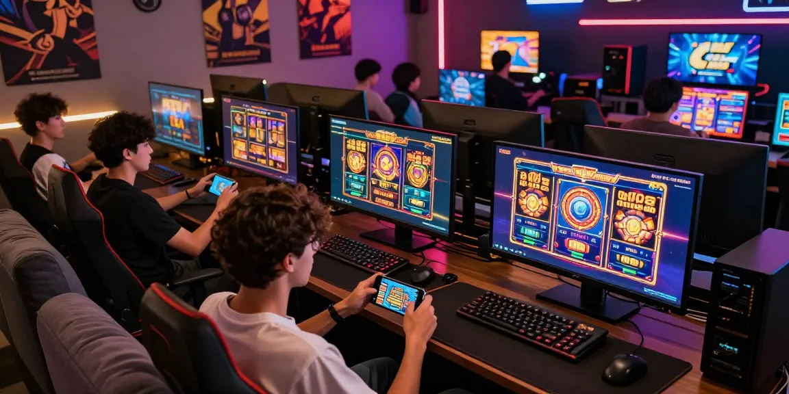 Penjudi memainkan slot online dengan antusiasme, menunjukkan berbagai grafis dan animasi menarik.