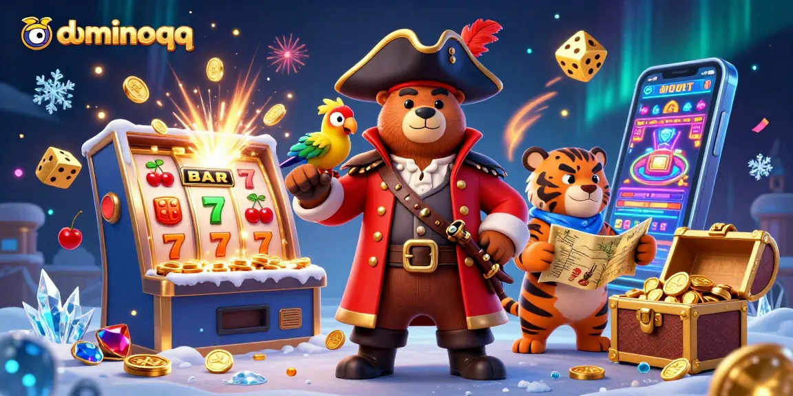Engage in the excitement of dominoqq with our vibrant 3D casino adventure featuring a pirate bear and friends.