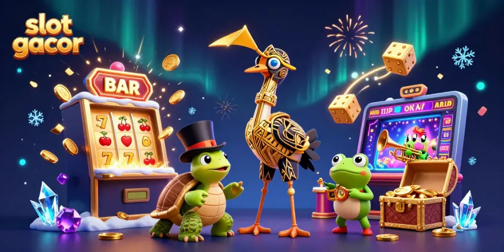 Experience the excitement of slot gacor with vibrant characters at a fun speakeasy.
