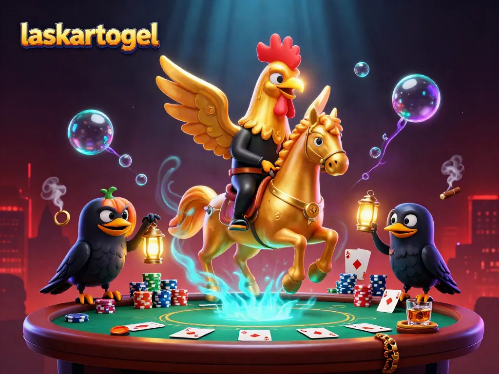 Engage with lively casino action featuring laskartogel's golden rooster in a fantasy gaming scene.