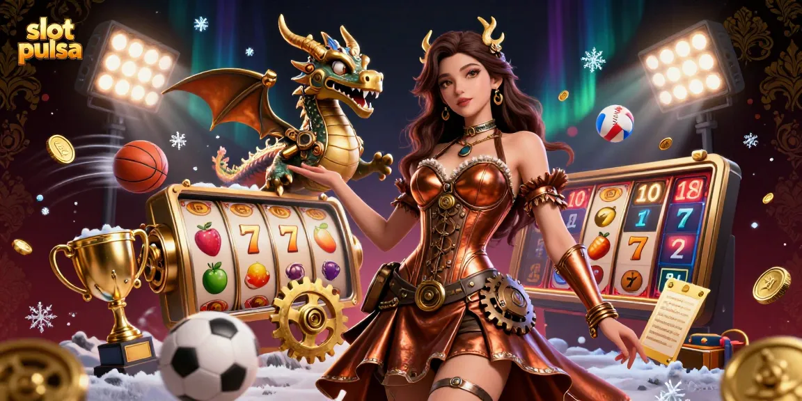 Experience thrilling slot pulsa action with a captivating illustration featuring dynamic characters and vibrant casino elements.