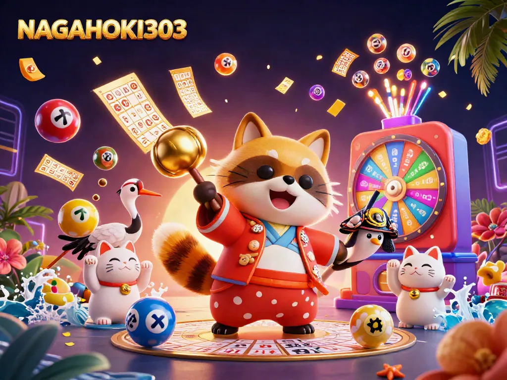 NAGAHOKI303 membuka peluang besar dengan ilustrasi 3D ceria bertema festival Jepang untuk jackpot dan permainan lotere.
