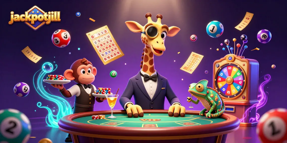 Engage with jackpotjill characters in a vibrant casino scene bursting with winnings and excitement.