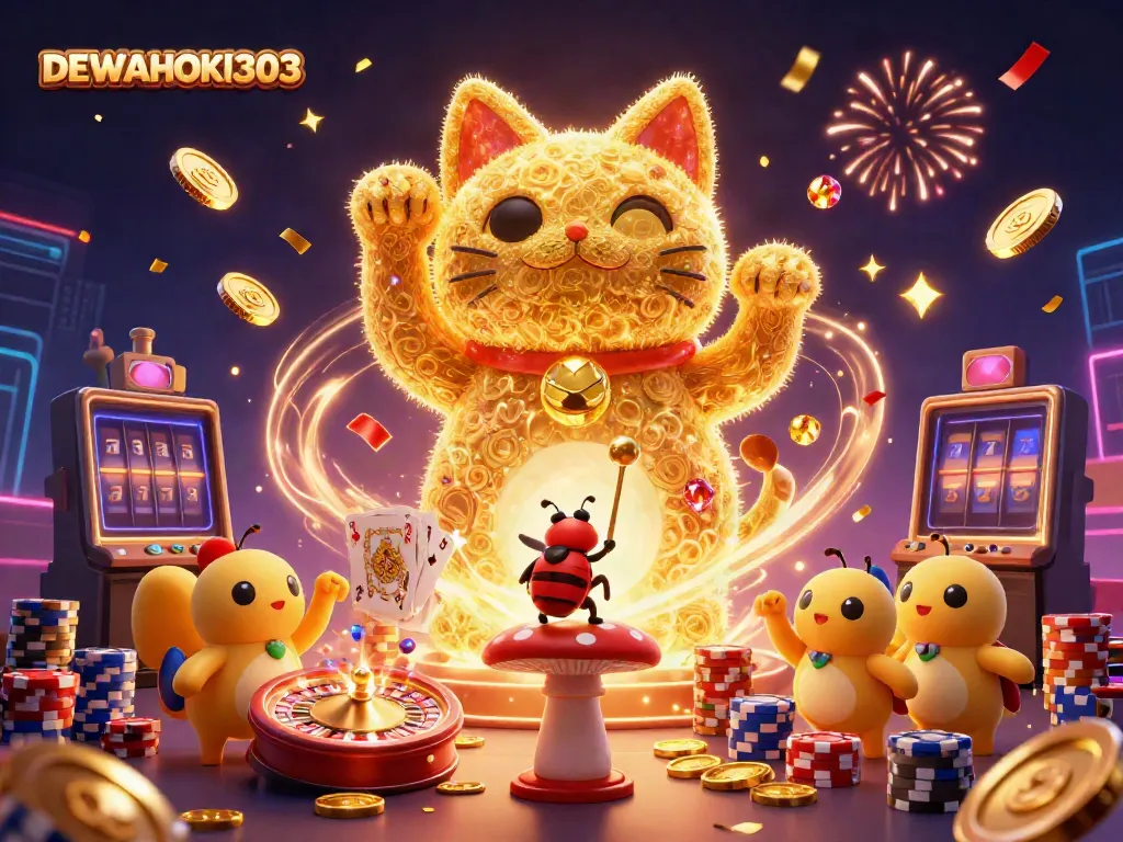 DEWAHOKI303 memikat pemain dengan simbol kasino dan kemewahan slot yang megah.