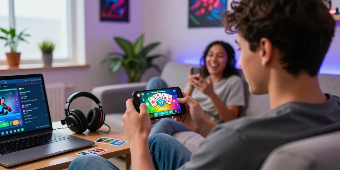 Enjoy thrilling gameplay on https://cardrummy.io/ in a cozy home setting, showcasing vibrant digital games.