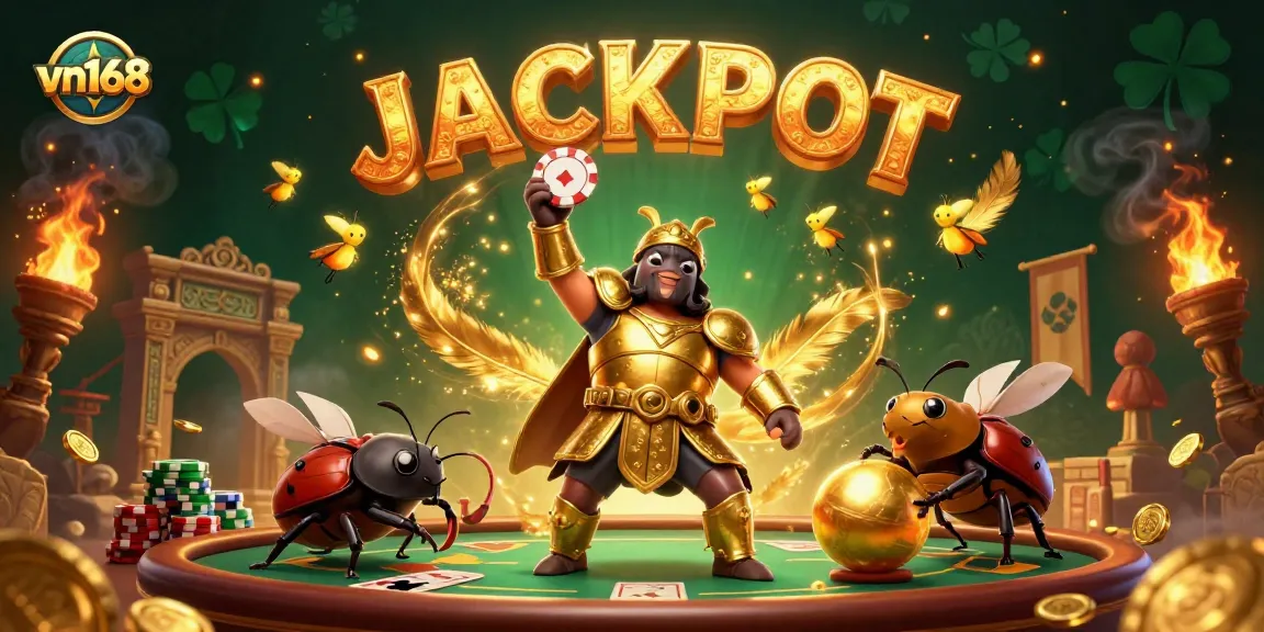 Experience the excitement of vn168 with vibrant casino action, poker chips, and glowing jackpot elements.