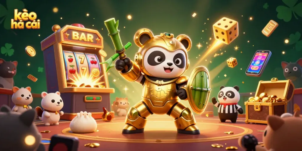 Engage with kèo nhà cái: 3D illustrated arena showcasing vibrant casino action and characters in dynamic poses.