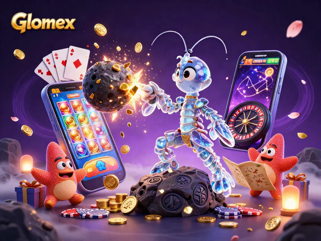 Glomex showcases a stunning cosmic scene blending samurai and gambling elements in this vibrant illustration.