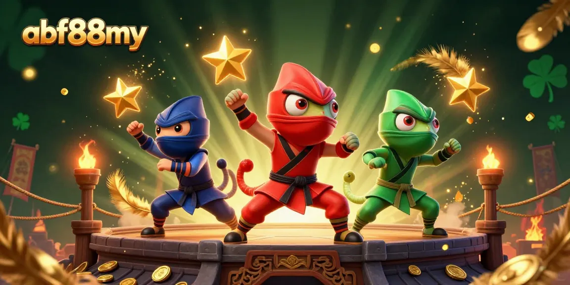 Join the dynamic action of afb88my with ninja chameleons in a vibrant casino scene.