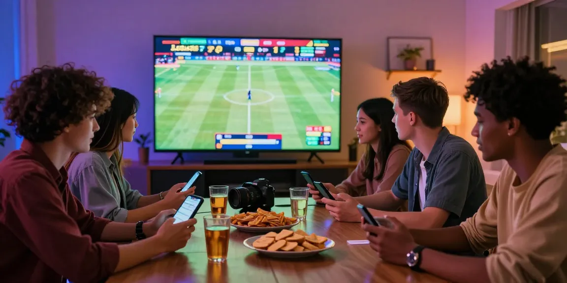 Engaged friends enjoying a lively sports betting night with Lotus365.