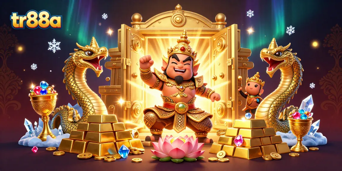 Experience winning thrills at tr88a with colorful 3D casino illustration featuring exotic elements and treasures.