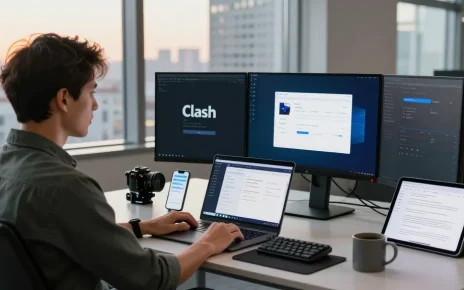 使用Clash软件的用户在现代工作空间中，展示多平台配置管理的高效性。